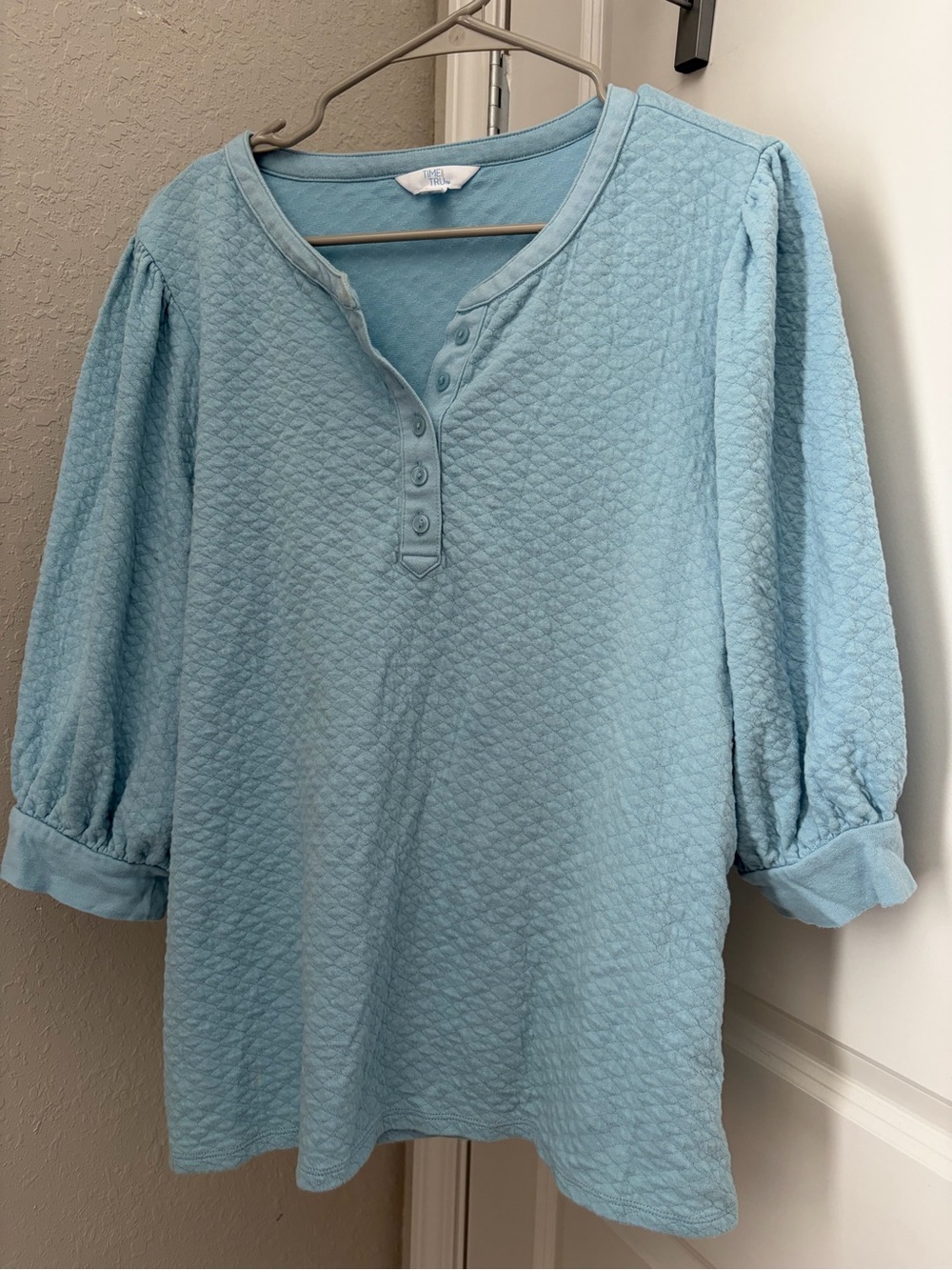 Light Blue Quilted Henley Top